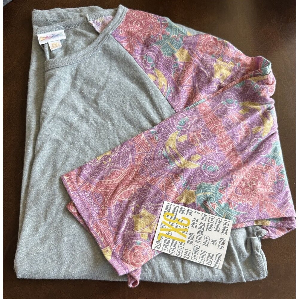 NWT LulaRoe Solid Gray w/‎ Blue Trim Plus Size Randy, Size 3XL